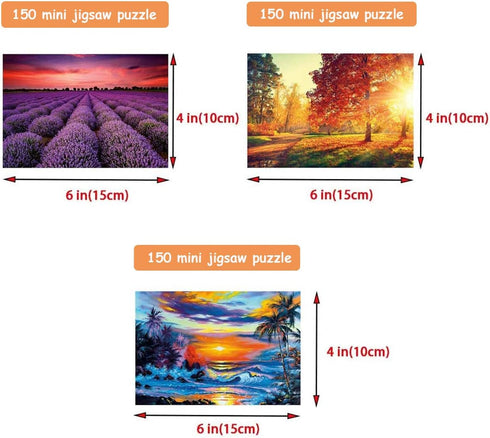 3 Pack Mini Landscape Jigsaw Puzzles, 150 Pieces for Adults, Small 6 x 4 Inches Home Decor Entertainment Toys