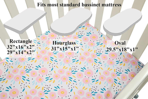 Tcmyyund Set 2 Pack Bassinet Sheet Satin Ultra Soft Silk Fit for Rectangle, Hourglass, Oval Bassinet Mattress Protect