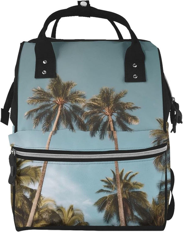 DWVTSLH Tall Tropical Palm Trees Diaper Bag Backpack Multifunction Nappy Bags Waterproof Mummy