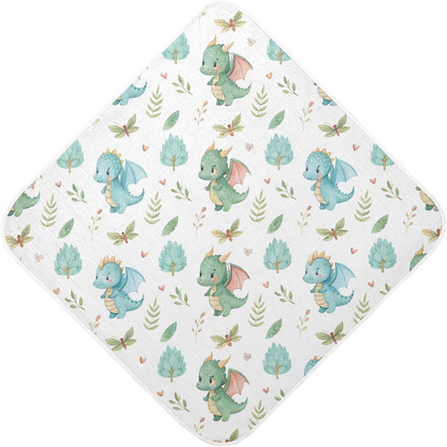Burbuja Cute Dragon Baby Bath Towel - Soft Absorbent Muslin Cotton Hooded Towel