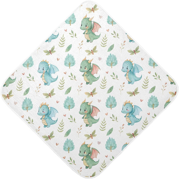 Burbuja Cute Dragon Baby Bath Towel - Soft Absorbent Muslin Cotton Hooded Towel