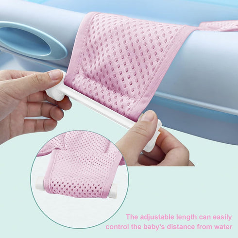 Breathable Mesh Newborn Baby Bath Mat, Adjustable Non-Slip Bath Seat Pad for Bathtub for 0-18 Months (Style 3-Pink)