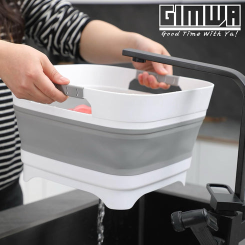 2.6 Gal(10L) GIMWA Collapsible Wash Basin for Baby Bottles, Gray Space-Saving Collapsible Dish Basin with Drain Plug