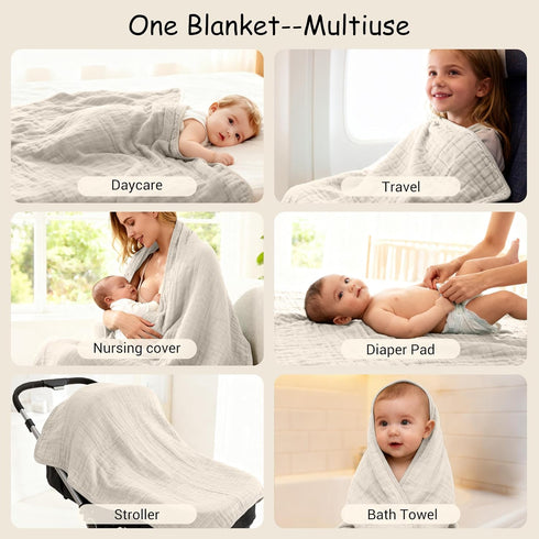47x47 ZPECC Muslin Toddler Blanket Thicker, Organic Cotton Kids Quilt Hypoallergenic for Baby Essentials Crib Stroller