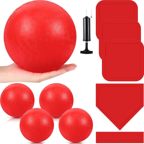 Hiboom 10 Pcs Kickball Set, 10 Inch Dodgeball Playground Balls with Bases, Needles, and Pump for Backyard Games
