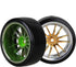 Mxfans 4PCS RC1/10 On Road Car Drift Tires & Plastic Plating Golden 12-Spoke Wheel Rims