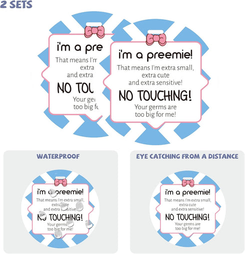 2 Pack PLIGREAT No Touching Baby Car Seat Sign, No Kissing Baby Stroller Tag with Hanging Straps and Clip, No Touch