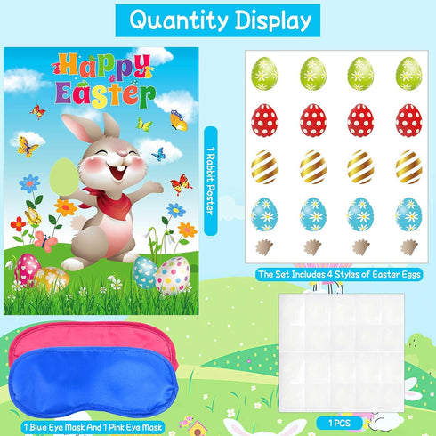 24 AUGSUN Pin The Tail on The Bunny Easter Games Easter Rabbit Games with Stickers for Easter Party Decorations, Easter