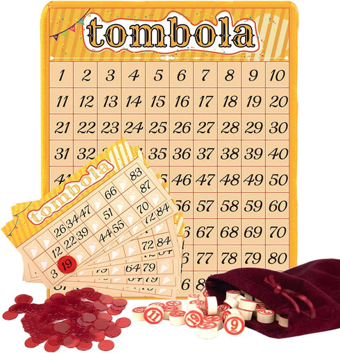 Vintage Tombola Bingo Game - Russian Lotto with Numbers 1-90 for Lottery, for up to 24 Players
