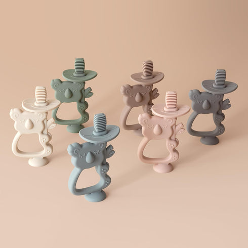 Set 2, 360 6-12 Moonkie Teething Toy of Safe & Easy to Hold BPA Free Silicone Teethers, Baby Toothbrush with Suction