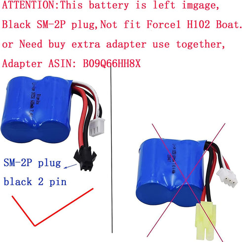 Blomiky 2 7.4V 600mAh Lion Battery with SM-2P Black 2 Pin Plug for Skytech RC Ship Boat
