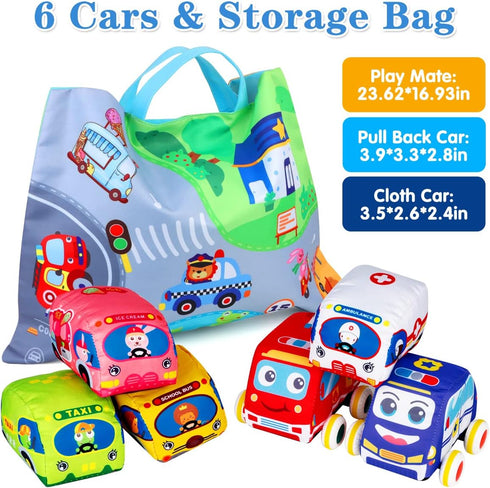 Baby Toys 6 to 12 Months, Soft Car Toys with Playmat Storage Bag, Toddler Toys for 1-2 Year Olds