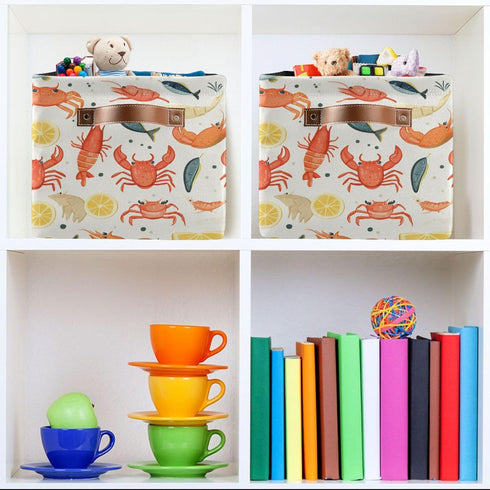 CWUPZAY 1 Pack Lobster Tuna Salmon Storage Basket Canvas Fabric Collapsible Storage Bins Box Organizer Waterproof