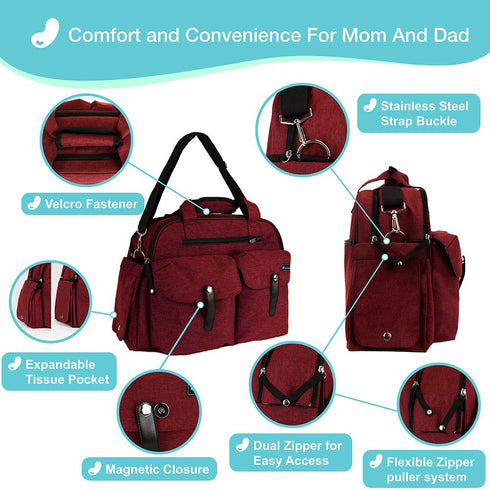 JOIE BEAN Tote Diaper Bag for Mom, Dad | Large Messenger Baby Bag with Shoulder Strap, Changing Mat, Insulated Pockets