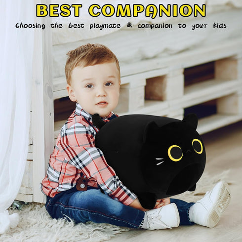 Black Cat Plush Stuffed Animal - 11.8'' Soft Plush Toy, Cute Black Cat Plush Pillow for Kids and Girls