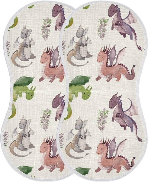 GOODOLD Cute Dragons Pattern Muslin Baby Burp Cloths - Super Absorbent and Soft
