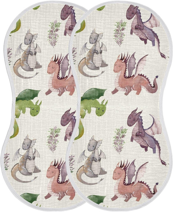 GOODOLD Cute Dragons Pattern Muslin Baby Burp Cloths - Super Absorbent and Soft