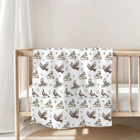 Country 60x80inch Watercolor Pheasant Leaves Baby Blankets for Boy Girl Hunting Pheasants Soft Flannel Swaddle