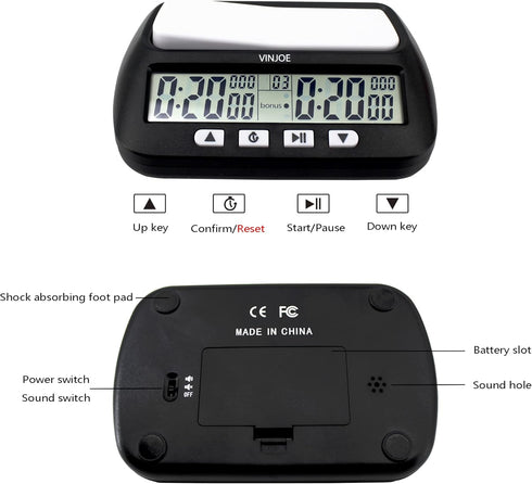 Digital Chess Clock - Professional Timer for Board Games with Basic, Bonus, Delay, and Positive Time Features