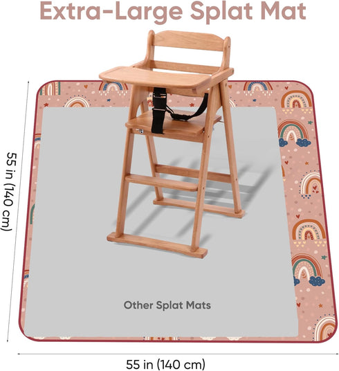 55"x55"Jumbo 4-Layer Thick Baby Splat Mat for Under High Chair, Large Heavy Duty Waterproof Spill Mat, Washable, Extra