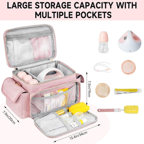 Jaffzora S1 S2, Pack, Breast Pump Bag Compatible with Spectra and Breastmilk Baby Bottle Cooler Bag with Ice Pink