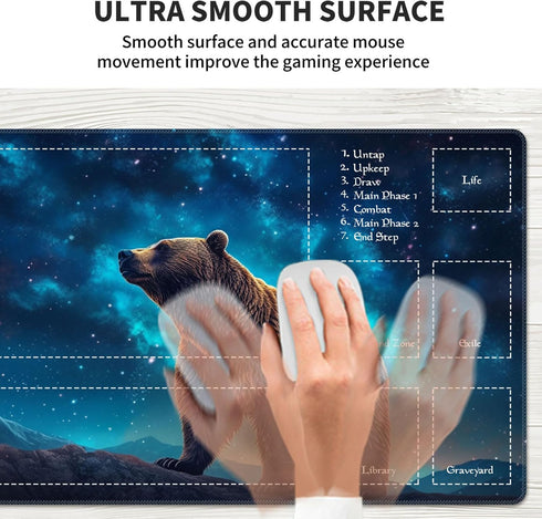 Qindaiwen MTG Playmat, 24x14 Inch Tabletop Game Mat, Premium Smooth Rubber, Mousepad Compatible, Bear