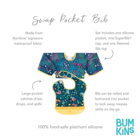 Bumkins Silicone Bibs for Baby and Toddler 6-24 Mos, Essential Must Have for Eating, Feeding, Long Sleeve with