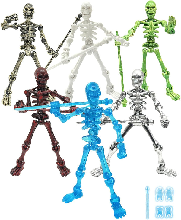 MIKILOWUHA Glow in The Dark T13 Skeleton Action Figures 6 Pack, DIY Movable