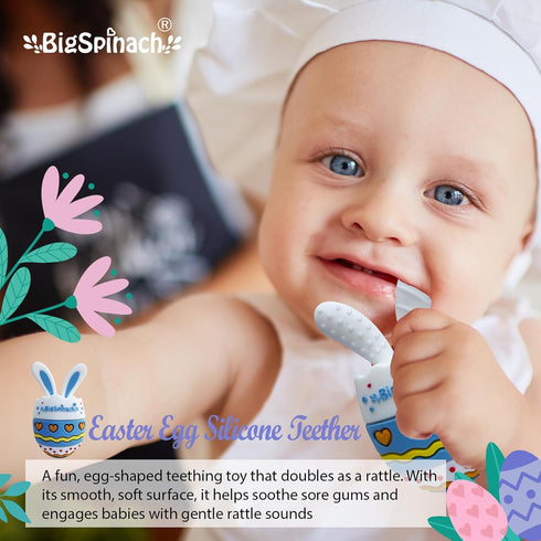 BIGSPINACH Easter Egg Baby Teether,Baby Teething Toy for Pain Relief,Silicone Bunny Rabbit Teether,Easter Gift