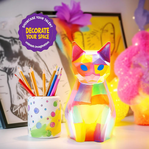 Paint Your Own Cat Lamp Kit, Art Supplies for Kids 6-12, Painting Kit for Arts & Crafts Birthday Gift for Ages 6-12