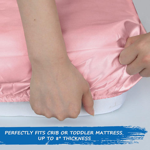 2 Pack, (52"x28"x8") Crib Sheets Girl Satin Soft & Silky Crib Sheet for Baby Hair Fitted Crib Sheets for Standard Crib