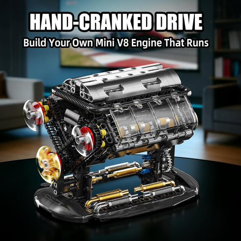 V8 Sets, V8 14+ (502 Engine Building Blocks Mini Engine Model Kit That Runs with Manual Joystick, Compatible with Lego