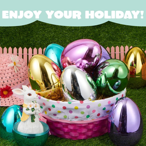6 6 Inches JOYIN Pcs Large Metallic Easter Eggs, Colorful Jumbo Plastic Eggs Fillable for Easter Themed Hunt Basket