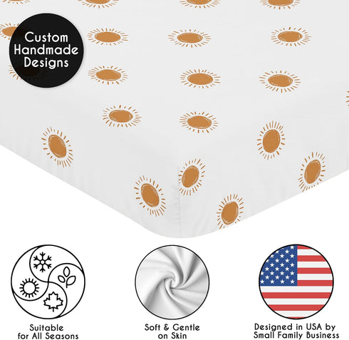 Sweet Jojo Designs Fitted Baby Crib Sheets (White and Orange Boho Sun) for Girls, Infant Nursery, Toddler Room