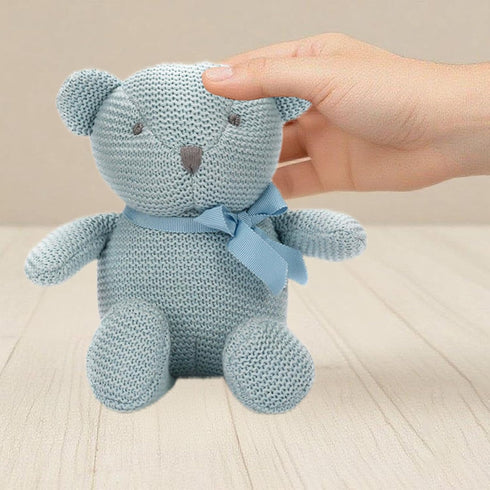 100% Organic Cotton Blue Teddy Bear Baby Toys, 6.5" Stuffed Animals for Newborn