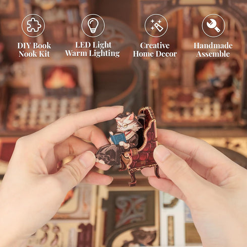 (Count CUTEBEE DIY Book Nook Kit, Miniature House Kits for Adult and Teens, DIY Miniature Book Nook kit with Sensor Led