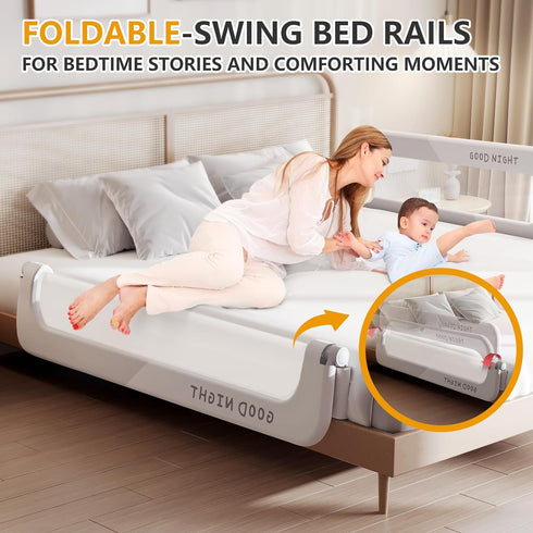 strenkitech Beds48inch Foldable Toddler Bed Rails - Kids Guard Bumper for Crib Safe Bed Side Rail for Twin Queen King