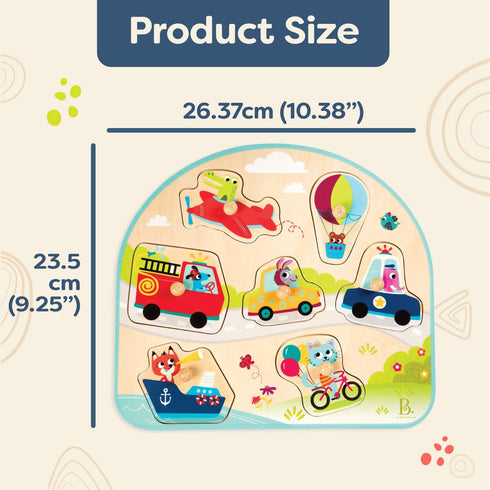 B. toys Vehicles On The Go! Wooden Peg Puzzle, Educational Puzzle for Toddlers, 7 Chunky Pieces