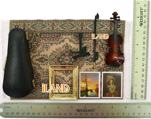 1/12 iLAND Piano Music Box & Miniature Violin w/Giftbox, Scale Accessories of Dollhouse Piano Room with Timeless Melody