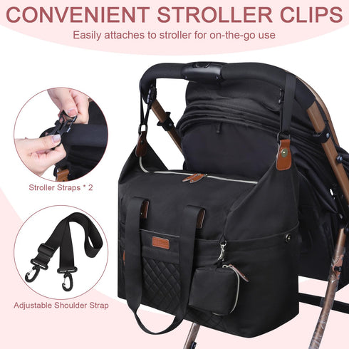 Mommy Pritent Diaper Bag Tote, Diaper Baby Bags with Pacifier Case, Shoulder Straps, Stroller Clips, Waterproof Large