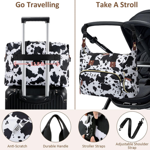 Diaper Bag Tote with Pacifier Case, Large Hospital Tote Bag for Women with Shoulder Straps, Cow Print