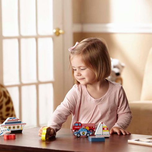 Melissa & Doug Wooden Chunky Puzzle - Vehicles Plane, Train, Cars, Boats (9 pcs)