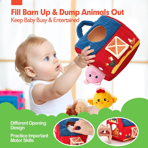 6-12 6 1-3, hahaland Baby Toys Months - Surprise Barn Stuffed Farm Animals, Rattle, Crinkle, Mirror, Montessori Toys