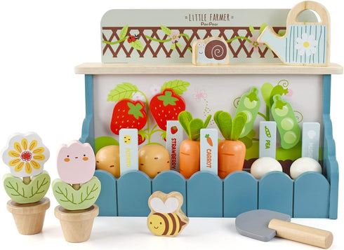 PairPear Montessori Wooden Vegetable Matching Toy Play Food Garden Set for Toddlers