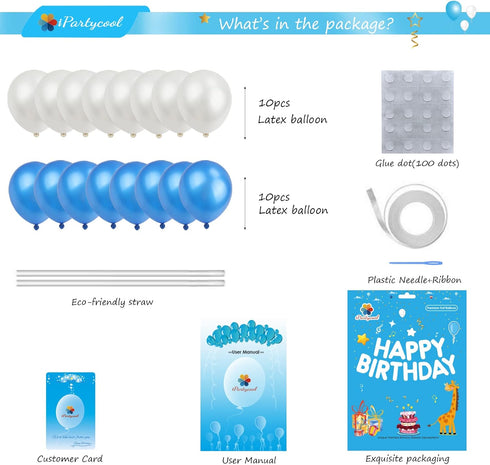 iPartycool 50Pcs Happy Birthday Balloon Decorations, 3D Reusable Aluminum Foil Banner and Balloons Set