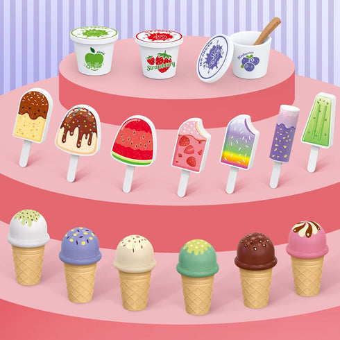 FENYAN Set, 3-5, Counter 3-8 Ice Cream Play Pretend Play Store for Toddlers Various Flavors Popsicle Ice Cream Shop