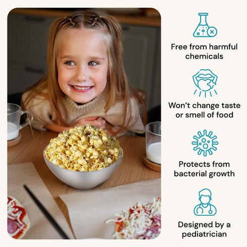 Ahimsa Stainless Steel Bowls for Kids, 12 Ounce Salad Bowls, Pediatrician Designed, Dishwasher Safe