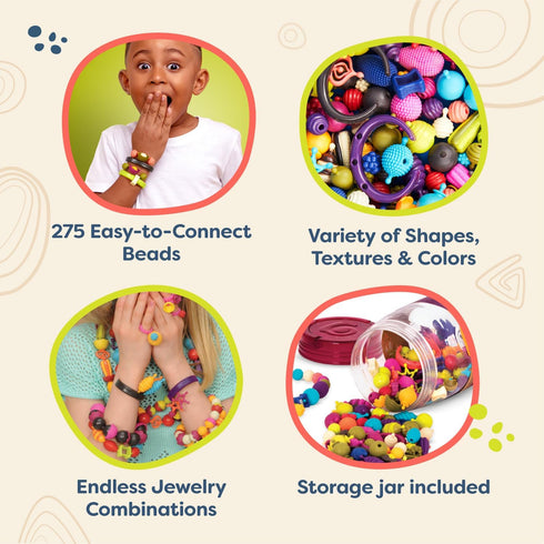 B. toys – Pop Arty! 275 Pcs Jewelry Making Kit, Creative Pop Snap Bead Set for Kids DIY Craft Jewelry