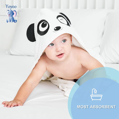 YOYOO Baby Bath Towel Viscose Derived from Bamboo, Baby Hooded Towels - Newborn Essential Cute White Panda-Perfect Baby
