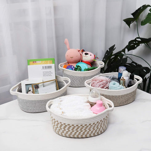 Abenkle Cute Small Woven Basket, 12"x 8" x 5", Decorative Gift Basket with Handles for Cat Dog Toys Storage